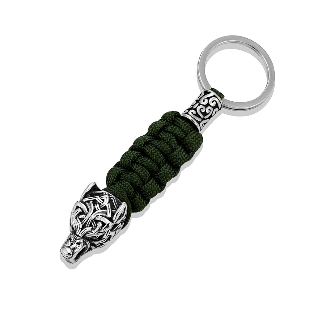 Punk Men Vikings Wolf Head Survival Keychain