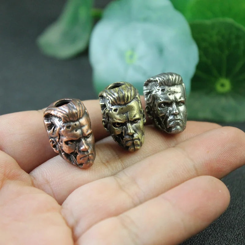 Metal Brass Robot Warrior Knife Beads EDC DIY Paracord Woven Lanyard Pendant Tool Accessories Hot Movie Character Head Sculpture