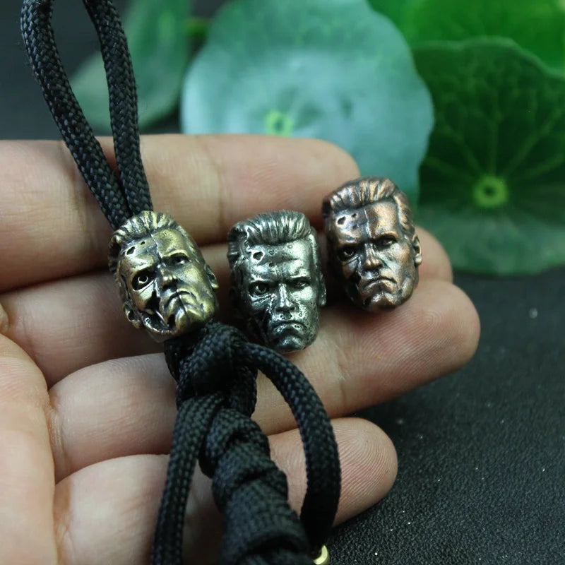 Metal Brass Robot Warrior Knife Beads EDC DIY Paracord Woven Lanyard Pendant Tool Accessories Hot Movie Character Head Sculpture