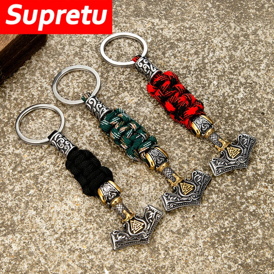 Punk Thor's Hammer Survival Keychain Men