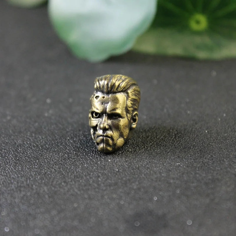 Metal Brass Robot Warrior Knife Beads EDC DIY Paracord Woven Lanyard Pendant Tool Accessories Hot Movie Character Head Sculpture
