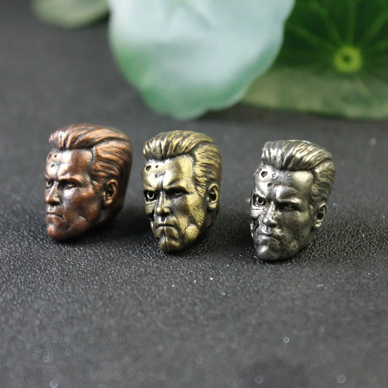 Metal Brass Robot Warrior Knife Beads EDC DIY Paracord Woven Lanyard Pendant Tool Accessories Hot Movie Character Head Sculpture