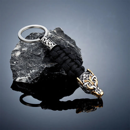 Punk Men Vikings Wolf Head Survival Keychain