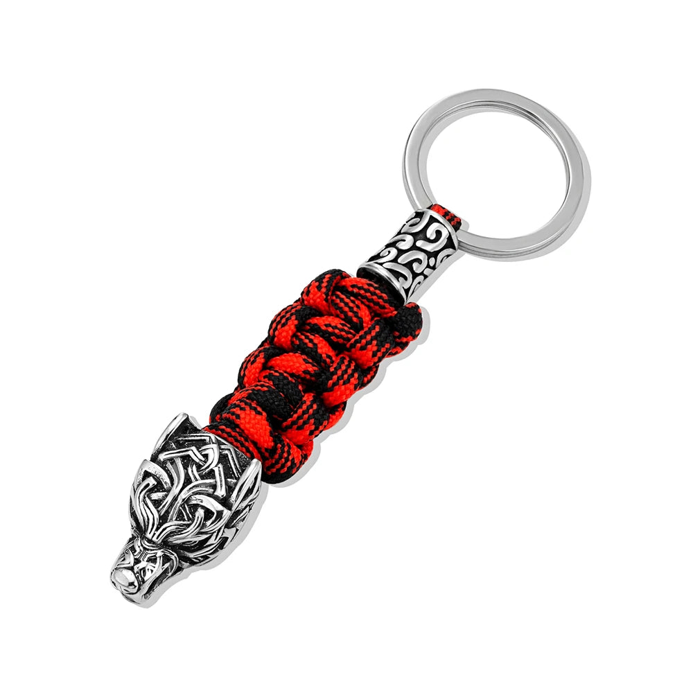 Punk Men Vikings Wolf Head Survival Keychain