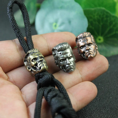 Metal Brass Robot Warrior Knife Beads EDC DIY Paracord Woven Lanyard Pendant Tool Accessories Hot Movie Character Head Sculpture