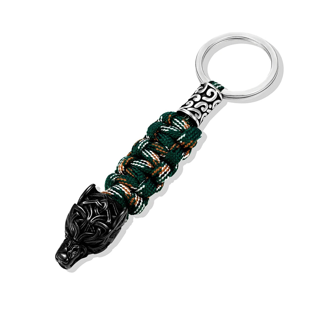 Punk Men Vikings Wolf Head Survival Keychain
