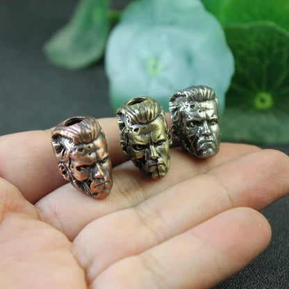 Metal Brass Robot Warrior Knife Beads EDC DIY Paracord Woven Lanyard Pendant Tool Accessories Hot Movie Character Head Sculpture
