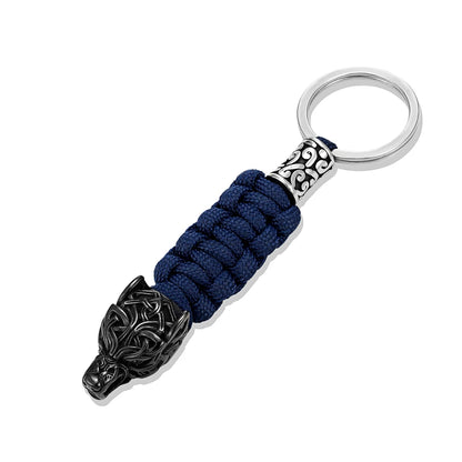 Punk Men Vikings Wolf Head Survival Keychain