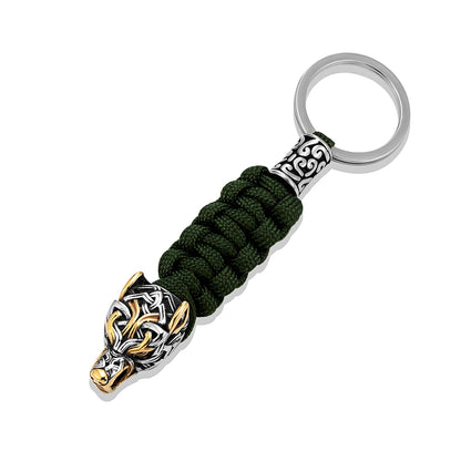 Punk Men Vikings Wolf Head Survival Keychain