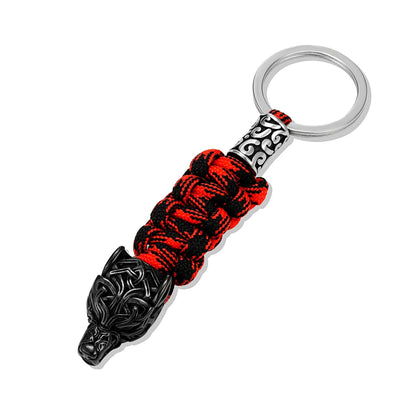 Punk Men Vikings Wolf Head Survival Keychain