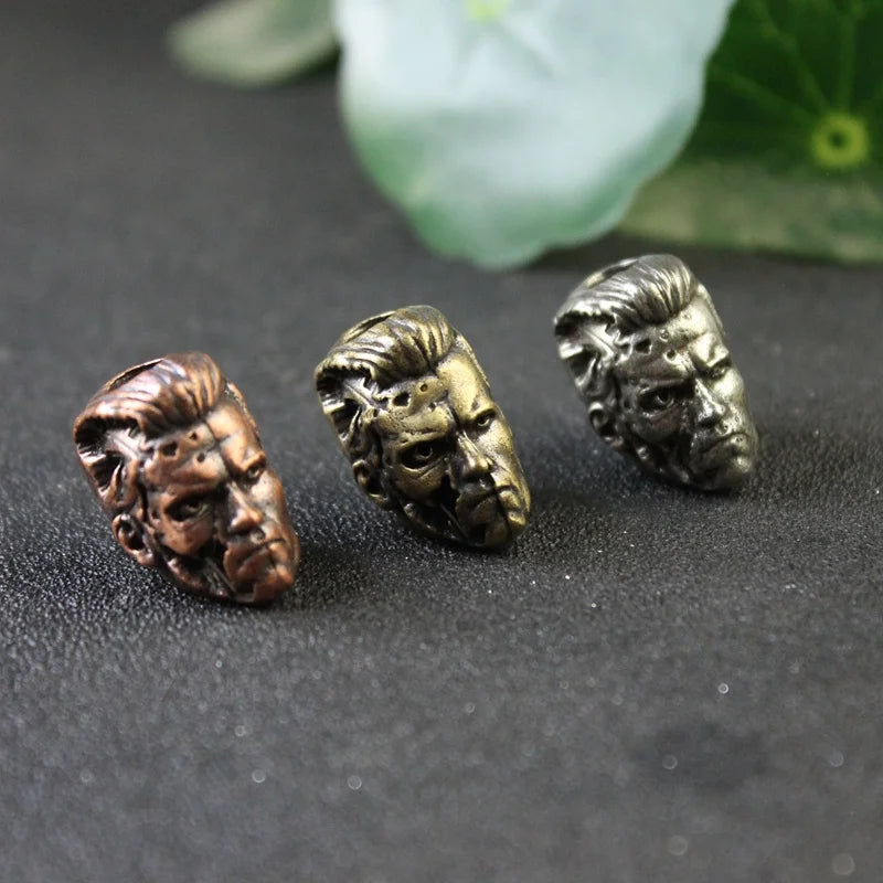 Metal Brass Robot Warrior Knife Beads EDC DIY Paracord Woven Lanyard Pendant Tool Accessories Hot Movie Character Head Sculpture