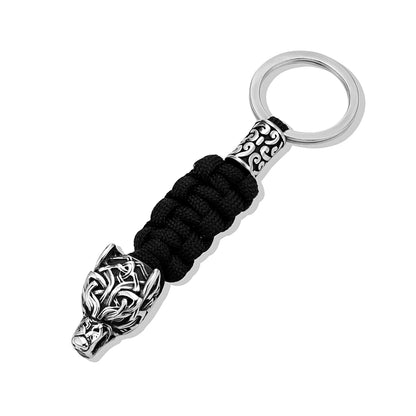 Punk Men Vikings Wolf Head Survival Keychain