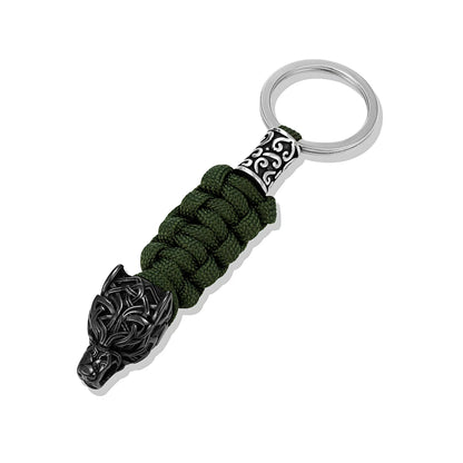 Punk Men Vikings Wolf Head Survival Keychain