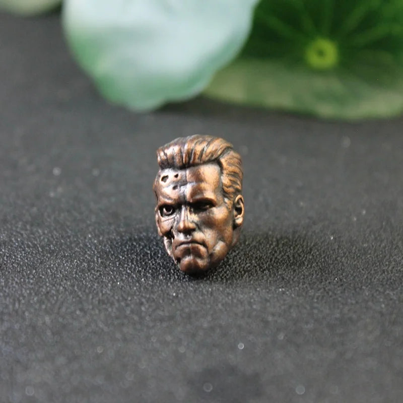 Metal Brass Robot Warrior Knife Beads EDC DIY Paracord Woven Lanyard Pendant Tool Accessories Hot Movie Character Head Sculpture